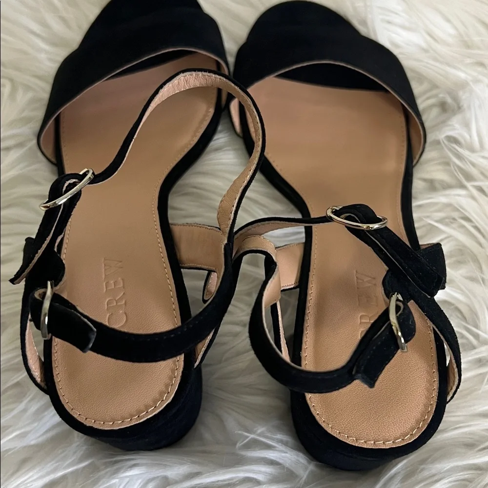 Black Suede Strappy Block Heel J. Crew Sandals Size 9